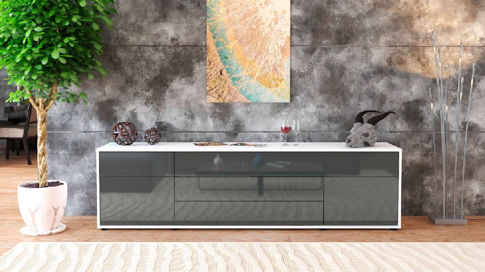 Stil Zeit Möbel Lowboard Benita, Grau (180x49x35cm) Letzte 2 Tage