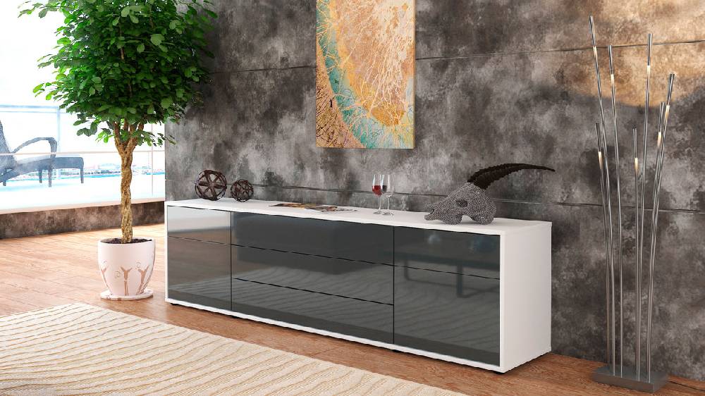 Stil Zeit Möbel Lowboard Benita, Grau (180x49x35cm) Letzte 2 Tage
