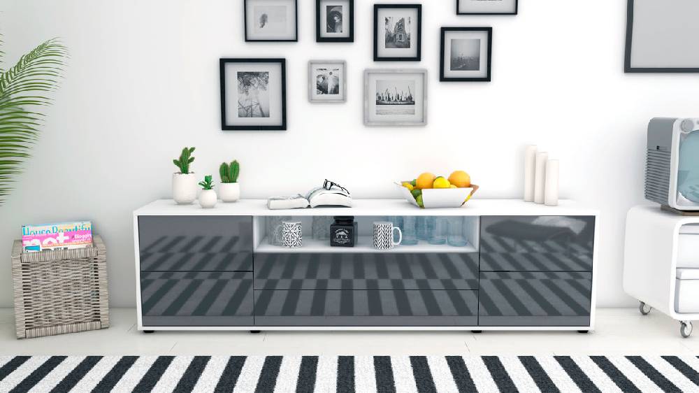 Stil Zeit Möbel Lowboard Aurora, Grau (180x49x35cm) Sonderangebot der Fabrik