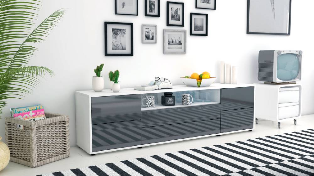 Stil Zeit Möbel Lowboard Aurora, Grau (180x49x35cm) Sonderangebot der Fabrik