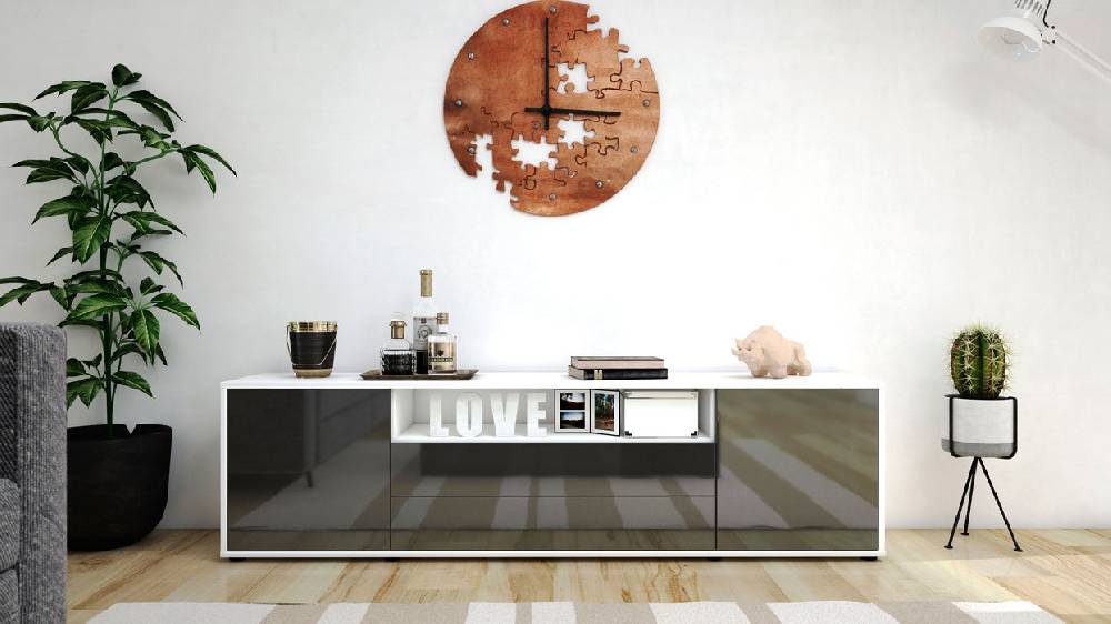 Stil Zeit Möbel Lowboard Armanda, Grau (180x49x35cm) Clearance-Verkauf