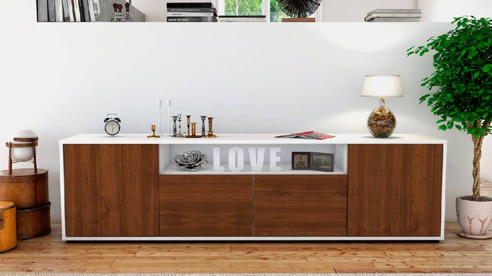 Stil Zeit Möbel Lowboard Arianna, Walnuss (180x49x35cm) Kostenloser Versand international