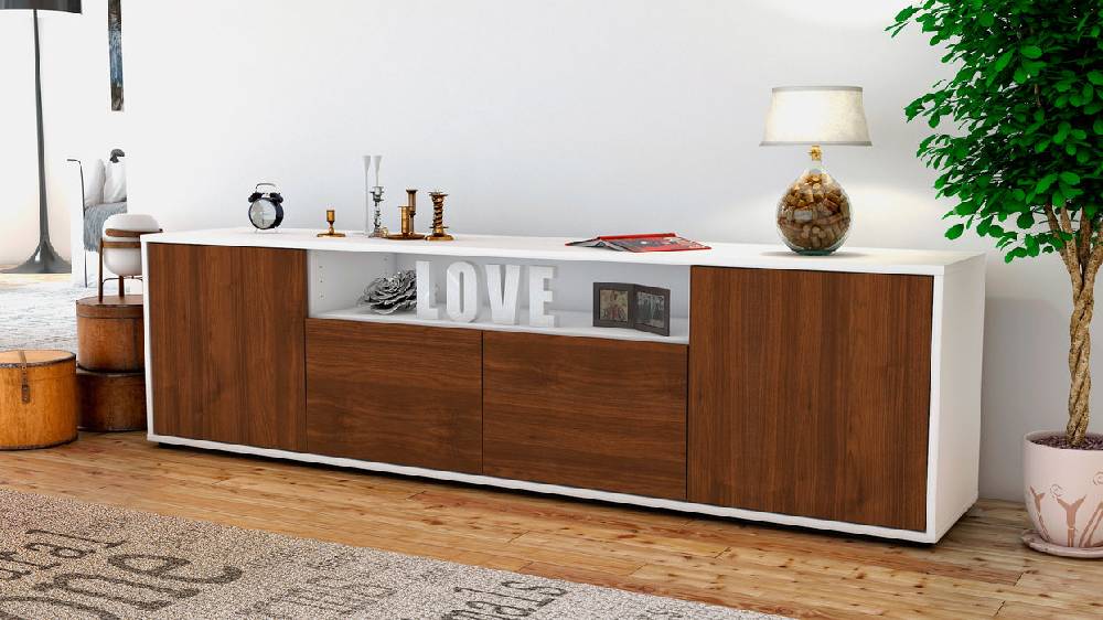 Stil Zeit Möbel Lowboard Arianna, Walnuss (180x49x35cm) Kostenloser Versand international