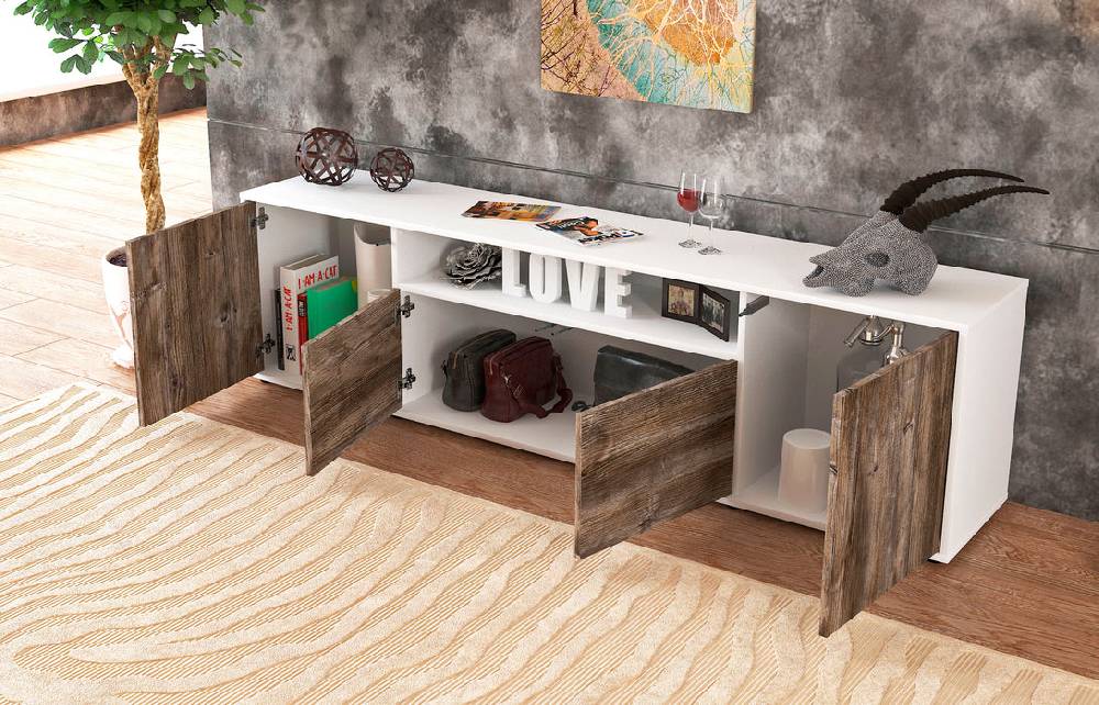 Stil Zeit Möbel Lowboard Arianna, Walnuss (180x49x35cm) Kostenloser Versand international