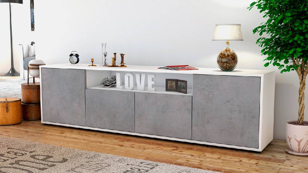 Stil Zeit Möbel Lowboard Arianna, Beton (180x49x35cm) Begrenzt auf 3 Tage