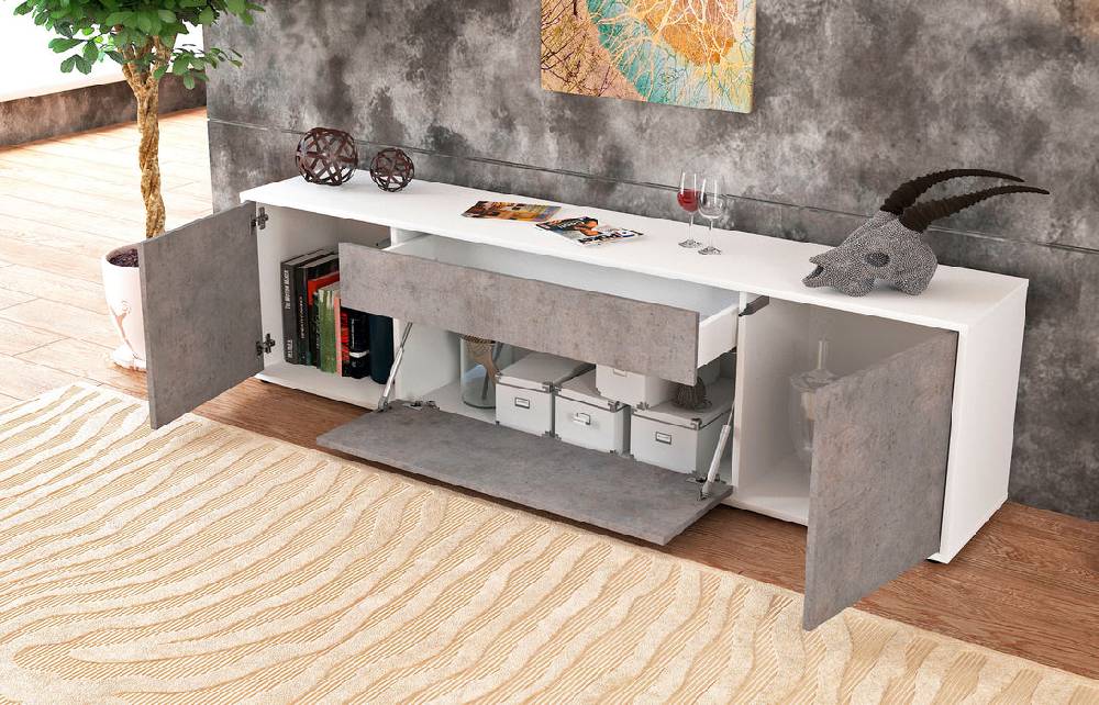 Stil Zeit Möbel Lowboard Aria, Beton (180x49x35cm) Black Friday Preise