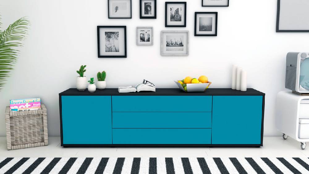 Stil Zeit Möbel Lowboard Ariella, Türkis (180x49x35cm) Fabrikverkauf