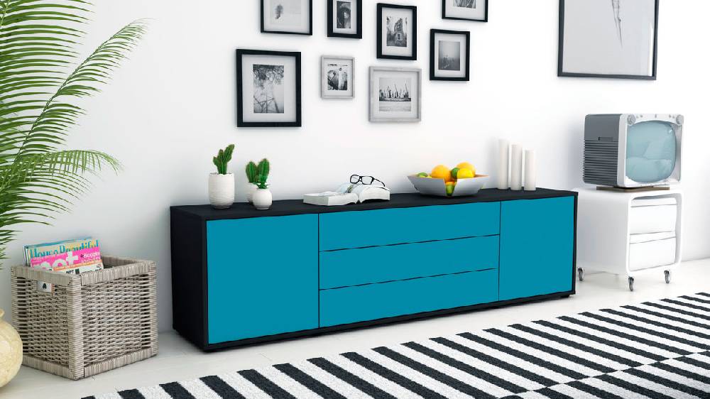 Stil Zeit Möbel Lowboard Ariella, Türkis (180x49x35cm) Fabrikverkauf