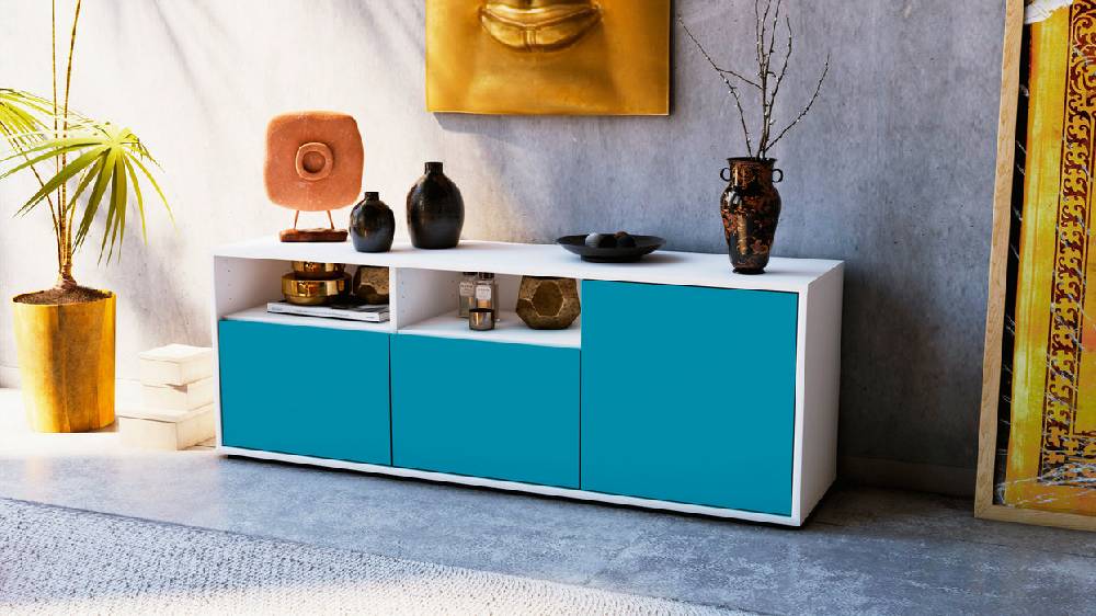 Stil Zeit Möbel Lowboard Anina, Türkis (136x49x35cm) Blitzverkäufe
