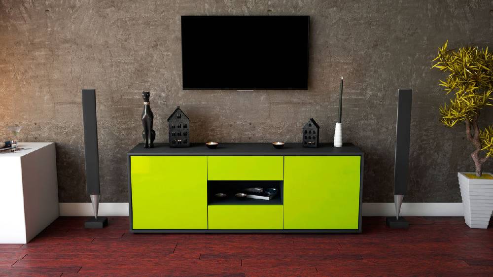 Stil Zeit Möbel Lowboard Antonella, Grün (136x49x35cm) Kostenloser Versand