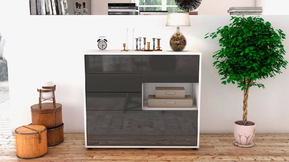 Stil Zeit Möbel Sideboard Coco, Grau (92x79x35cm) Sonderangebot