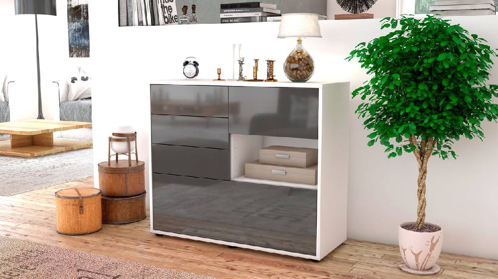 Stil Zeit Möbel Sideboard Coco, Grau (92x79x35cm) Sonderangebot