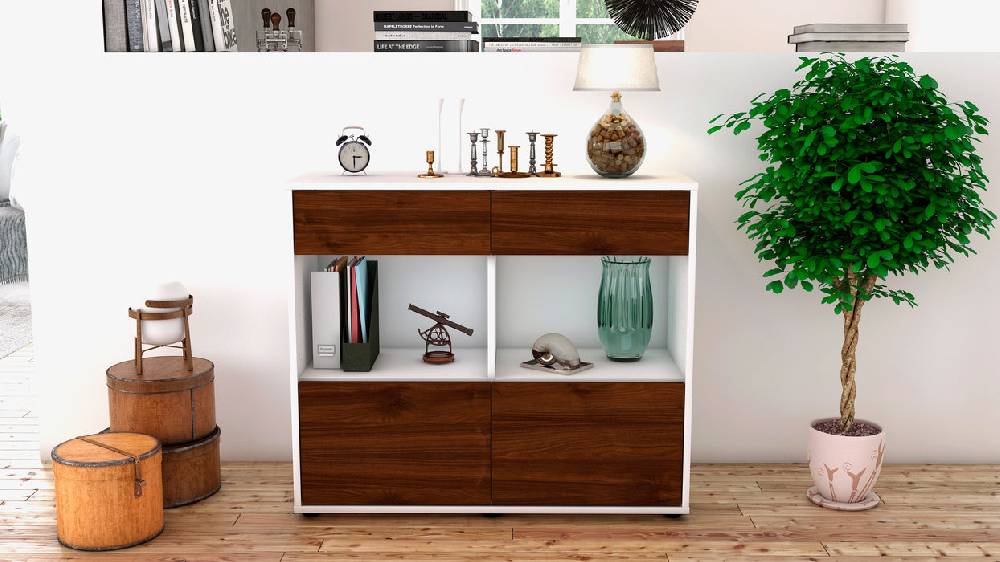 Stil Zeit Möbel Sideboard Christina, Walnuss (92x79x35cm) Versandkostenfrei