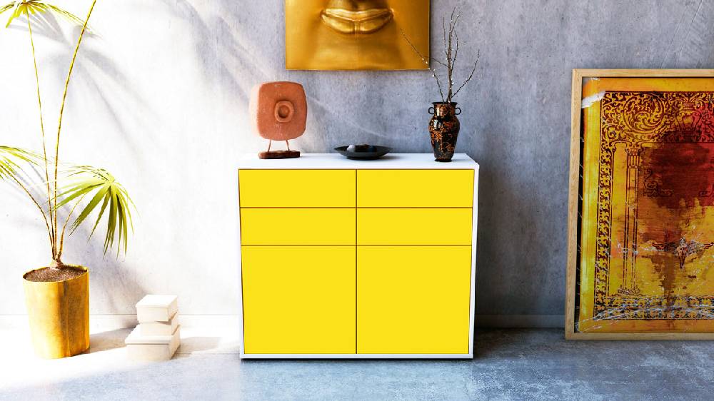 Stil Zeit Möbel Sideboard Celia, Gelb (92x79x35cm) Flash Sale