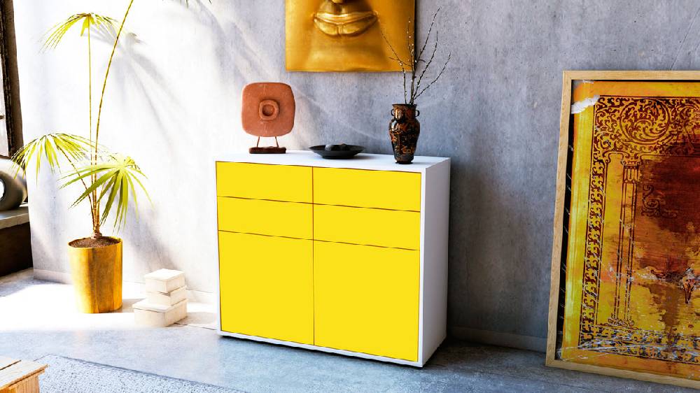 Stil Zeit Möbel Sideboard Celia, Gelb (92x79x35cm) Flash Sale
