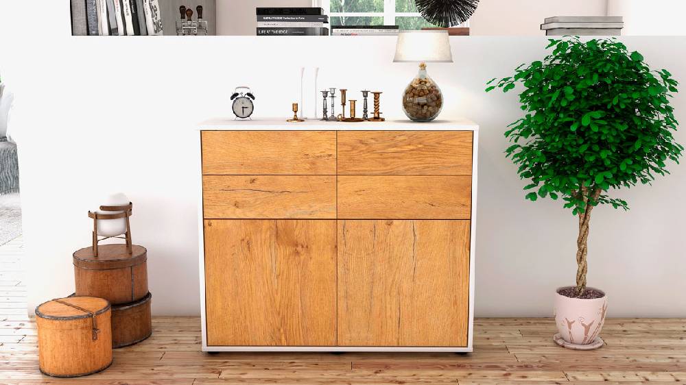 Stil Zeit Möbel Sideboard Celia, Eiche (92x79x35cm) Begrenztes Angebot