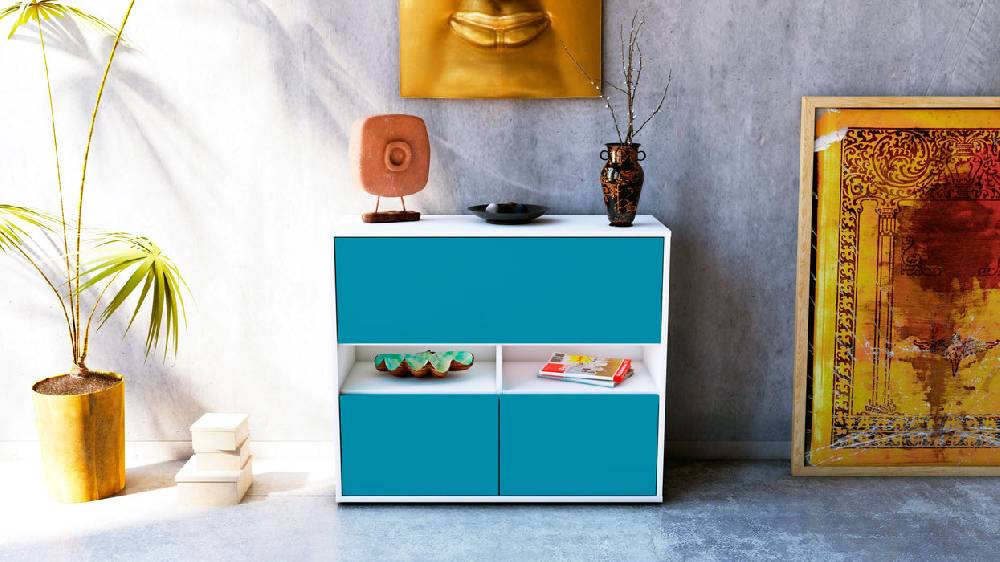 Stil Zeit Möbel Sideboard Cassandra, Türkis (92x79x35cm) Saisonschlussverkauf