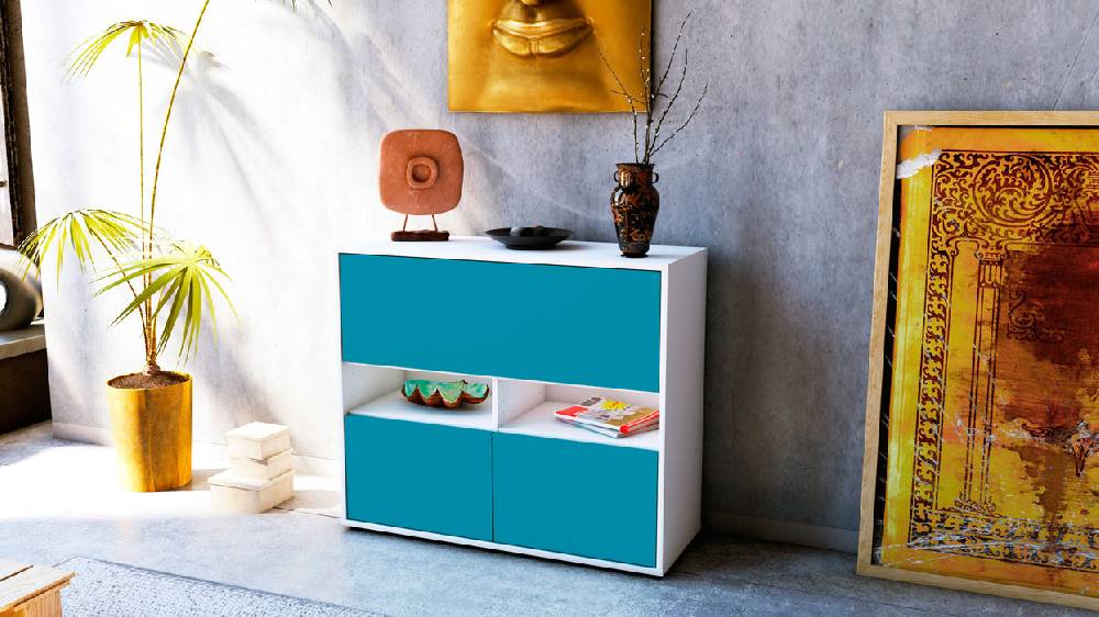 Stil Zeit Möbel Sideboard Cassandra, Türkis (92x79x35cm) Saisonschlussverkauf