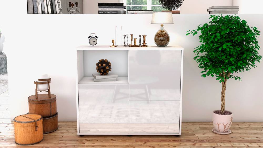 Stil Zeit Möbel Sideboard Carina, Weiß (92x79x35cm) Heißer Verkauf