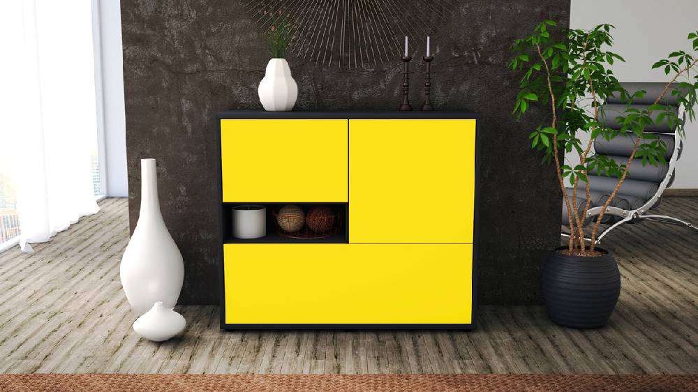 Stil Zeit Möbel Sideboard Debora, Gelb (92x79x35cm) Saisonale Angebote