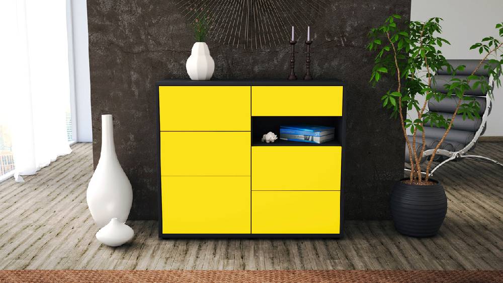 Stil Zeit Möbel Sideboard Dariella, Gelb (92x79x35cm) Kauf eins, bekomm eins gratis
