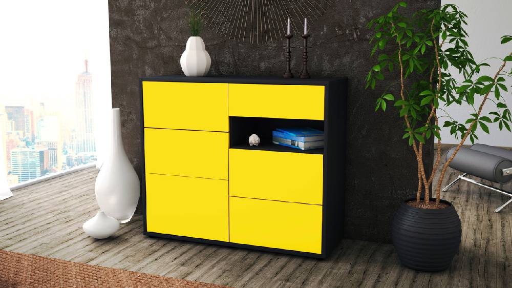 Stil Zeit Möbel Sideboard Dariella, Gelb (92x79x35cm) Kauf eins, bekomm eins gratis