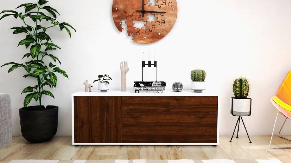 Stil Zeit Möbel Lowboard Annabell, Walnuss (136x49x35cm) Riesige Rabatte