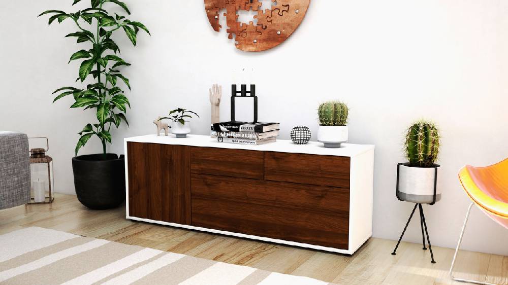 Stil Zeit Möbel Lowboard Annabell, Walnuss (136x49x35cm) Riesige Rabatte
