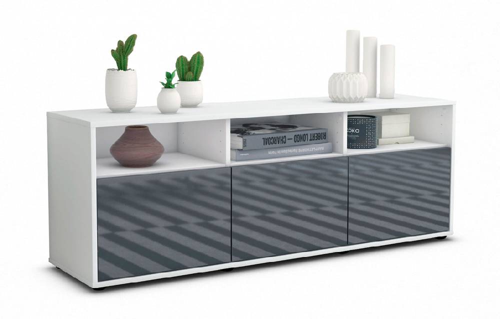 Stil Zeit Möbel Lowboard Andrina, Grau (136x49x35cm)