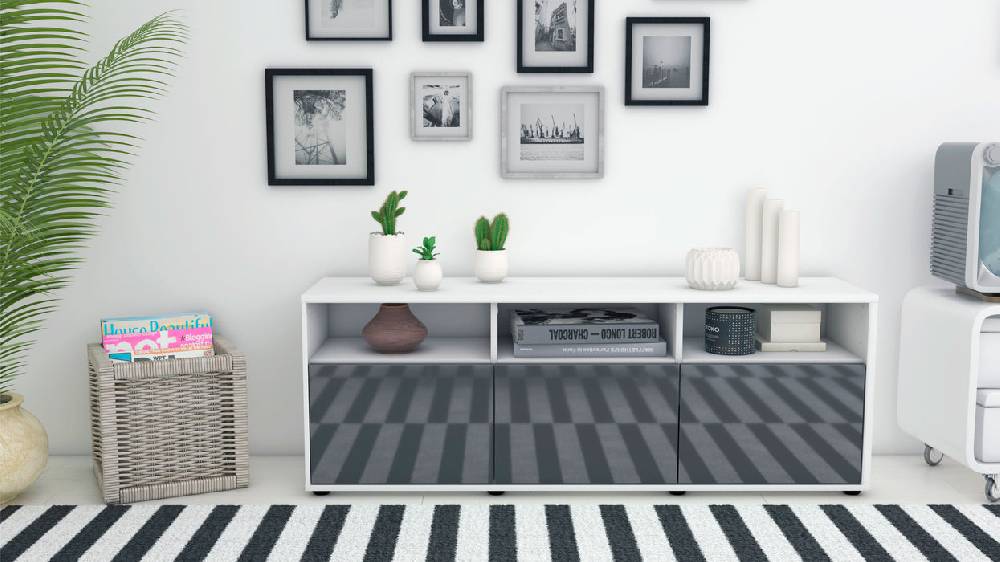 Stil Zeit Möbel Lowboard Andrina, Grau (136x49x35cm) Clearance-Verkauf