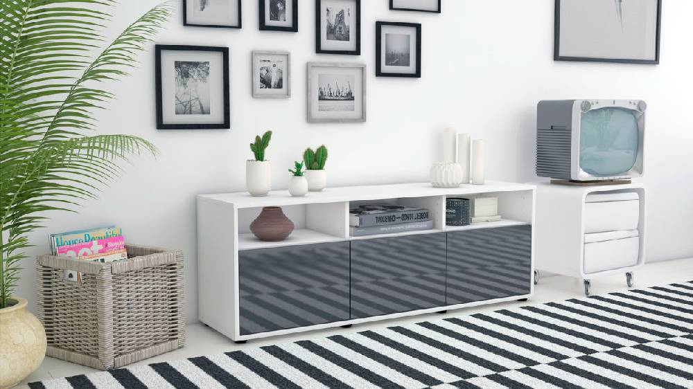 Stil Zeit Möbel Lowboard Andrina, Grau (136x49x35cm) Clearance-Verkauf