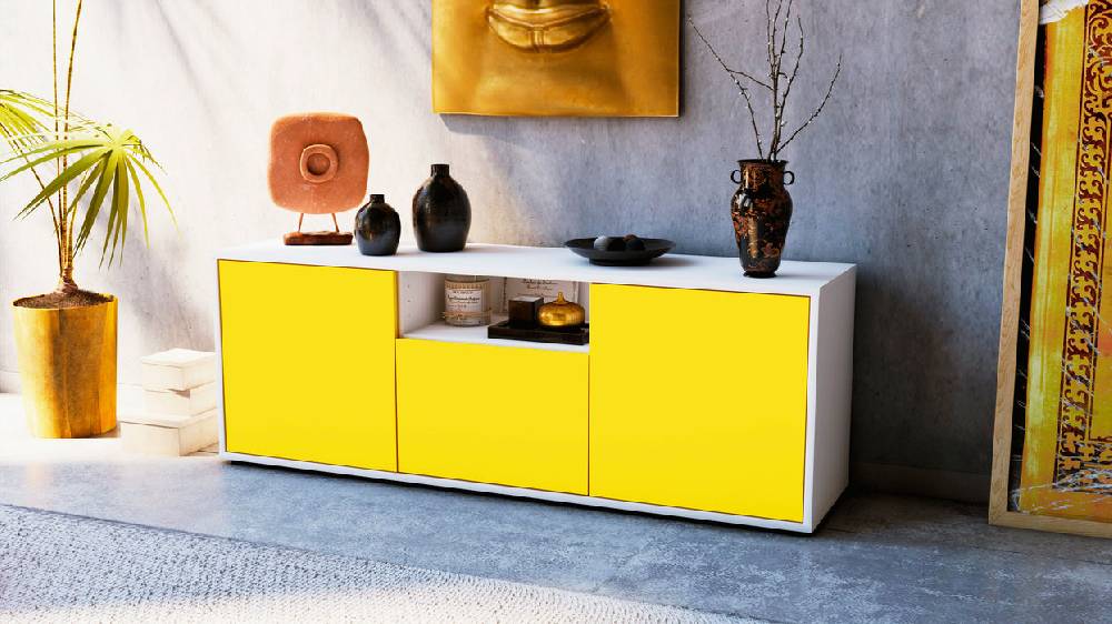 Stil Zeit Möbel Lowboard Andreana, Gelb (136x49x35cm) Kostenloser Versand international