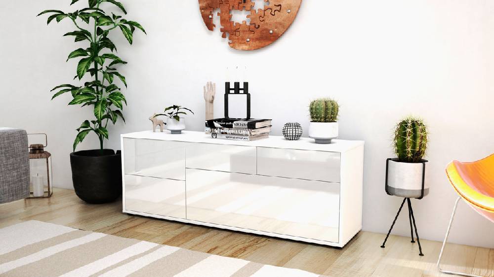 Stil Zeit Möbel Lowboard Anais, Weiß (136x49x35cm) Fabrikladen