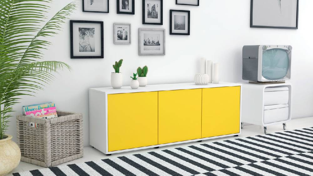 Stil Zeit Möbel Lowboard Allegra, Gelb (136x49x35cm) zollfrei