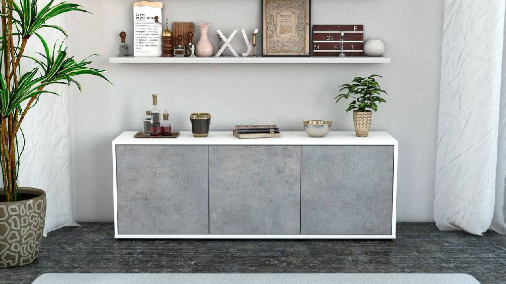 Stil Zeit Möbel Lowboard Allegra, Beton (136x49x35cm) Auslauf
