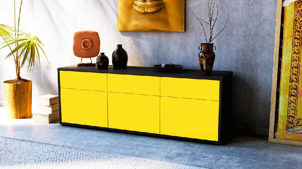 Stil Zeit Möbel Lowboard Angela, Gelb (136x49x35cm) Schlussverkauf