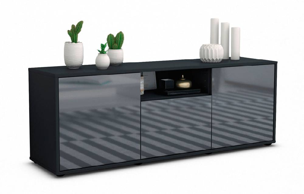 Stil Zeit Möbel Lowboard Andreana, Grau (136x49x35cm)