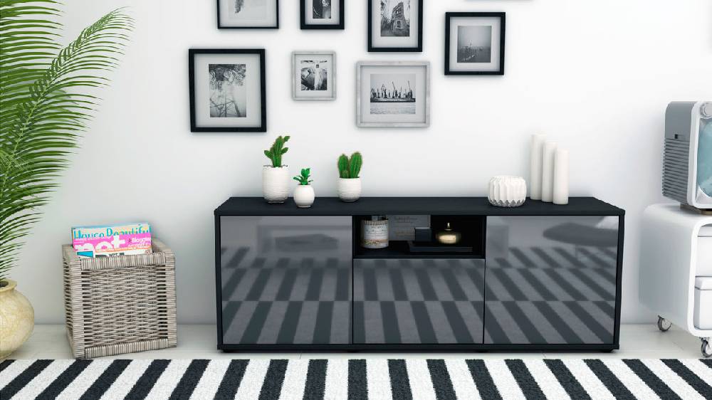 Stil Zeit Möbel Lowboard Andreana, Grau (136x49x35cm) Fabrikverkauf