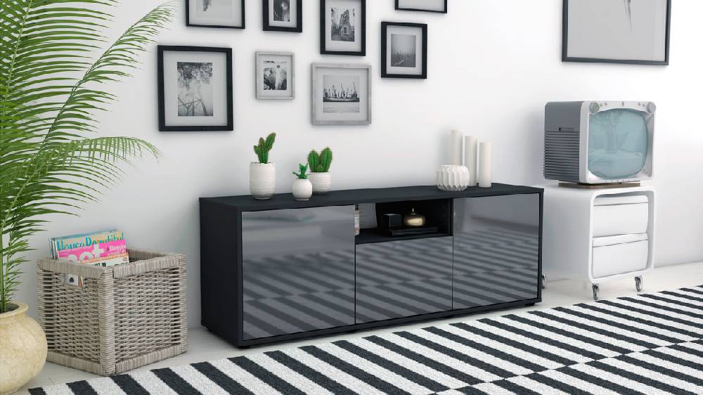 Stil Zeit Möbel Lowboard Andreana, Grau (136x49x35cm) Fabrikverkauf