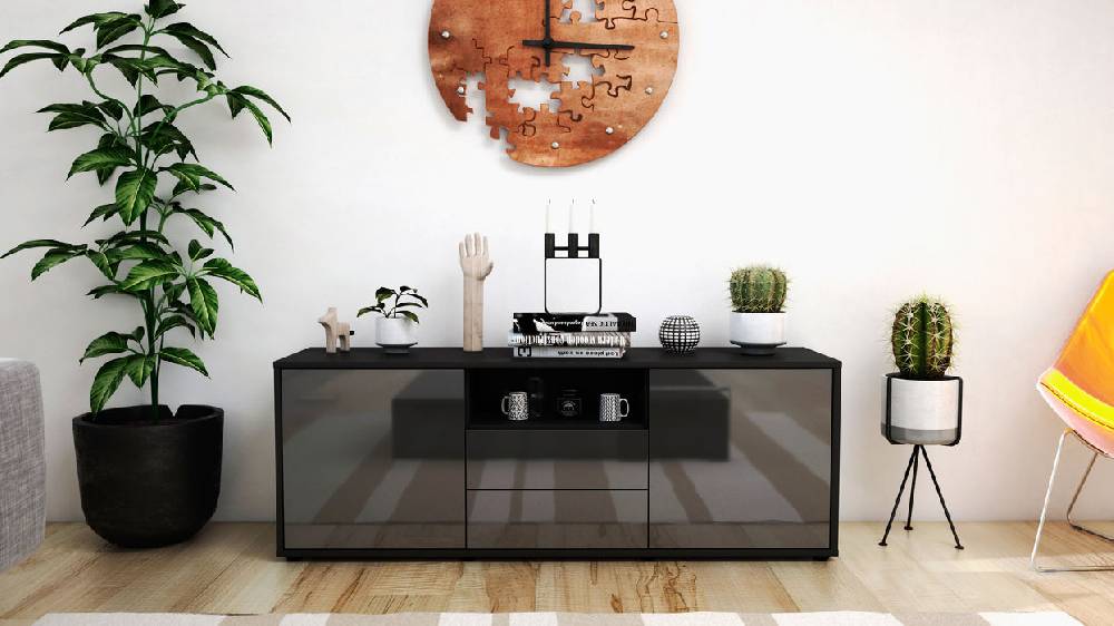 Stil Zeit Möbel Lowboard Ameriga, Grau (136x49x35cm) Kostenloser Versand