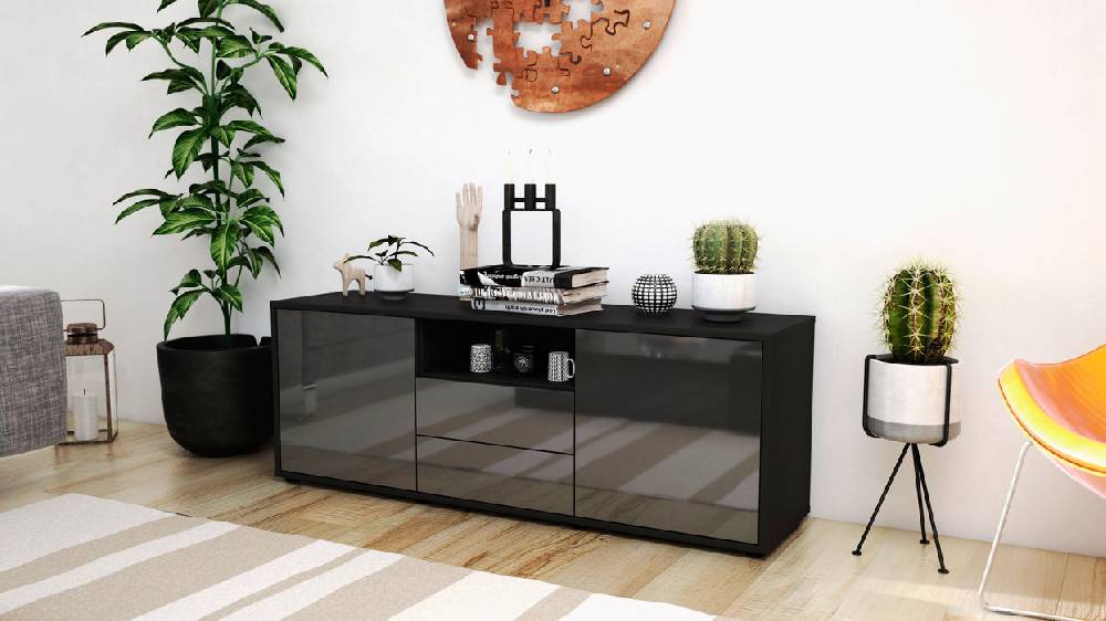 Stil Zeit Möbel Lowboard Ameriga, Grau (136x49x35cm) Kostenloser Versand