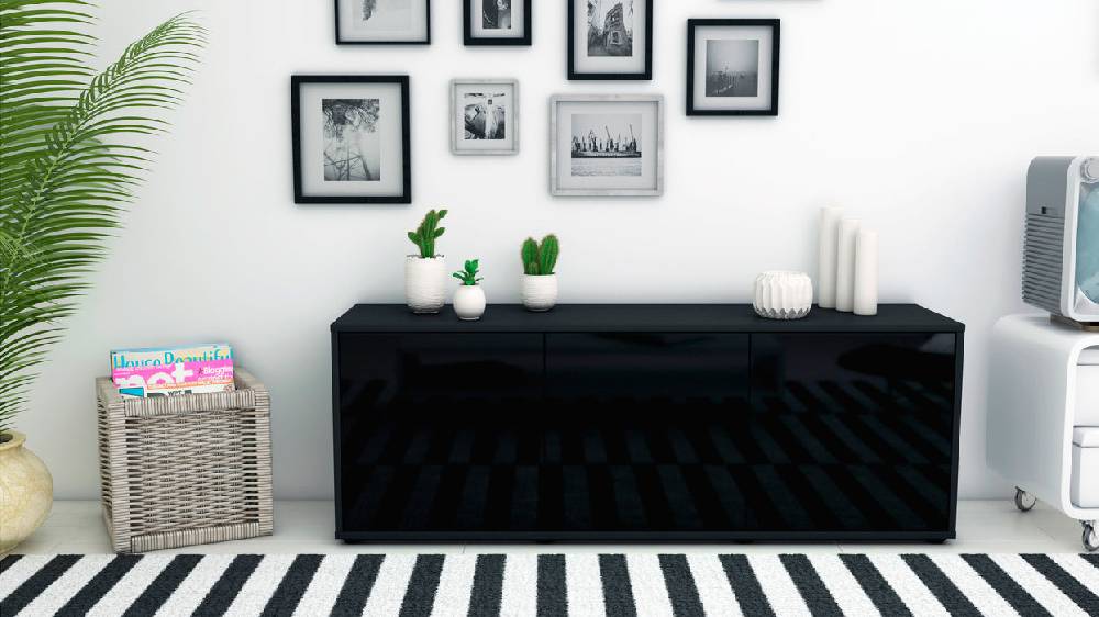 Stil Zeit Möbel Lowboard Allegra, Schwarz (136x49x35cm) Großer Ausverkauf