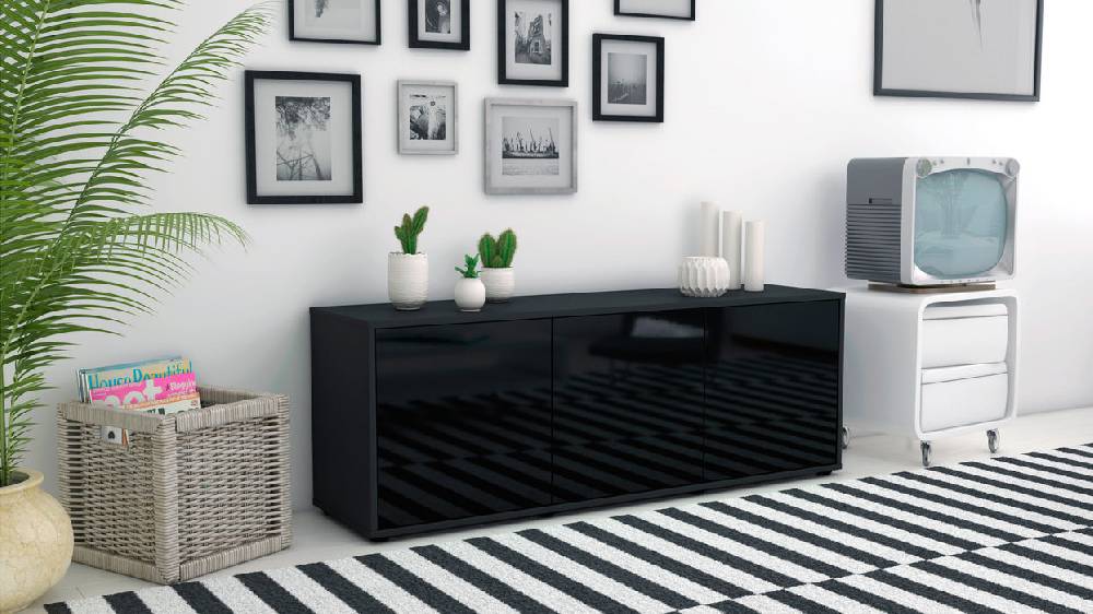 Stil Zeit Möbel Lowboard Allegra, Schwarz (136x49x35cm) Großer Ausverkauf