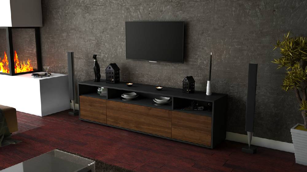 Stil Zeit Möbel Lowboard Bianca, Walnuss (180x49x35cm) Tiefpreis