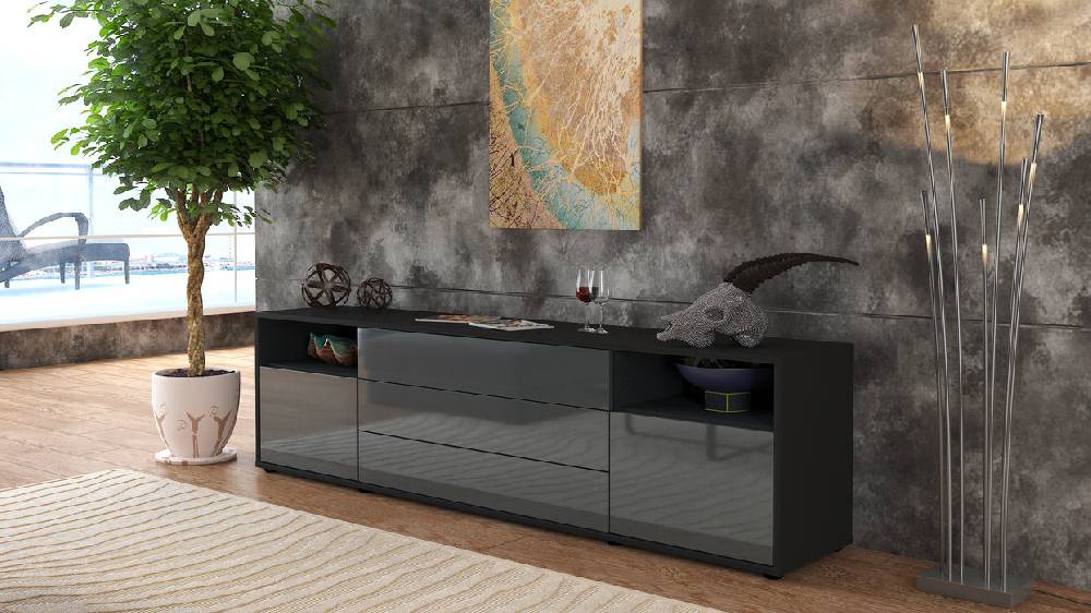 Stil Zeit Möbel Lowboard Bettina, Grau (180x49x35cm) Wochenangebot