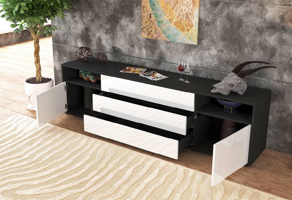 Stil Zeit Möbel Lowboard Bettina, Grau (180x49x35cm) Wochenangebot