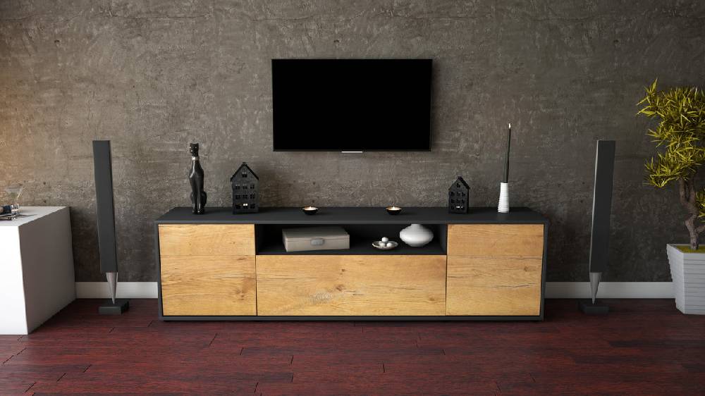 Stil Zeit Möbel Lowboard Bernadetta, Eiche (180x49x35cm) Kostenlose Rückgabe