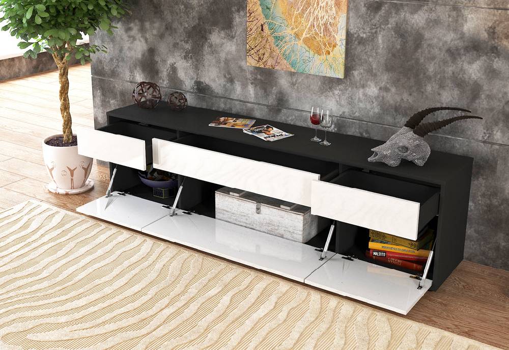 Stil Zeit Möbel Lowboard Beppa, Schwarz (180x49x35cm) Letzte 3 Tage