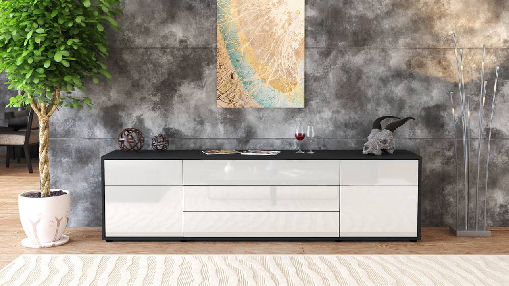 Stil Zeit Möbel Lowboard Benita, Weiß (180x49x35cm) Neueste Stile