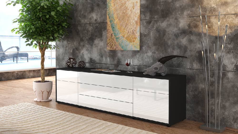 Stil Zeit Möbel Lowboard Benita, Weiß (180x49x35cm) Neueste Stile